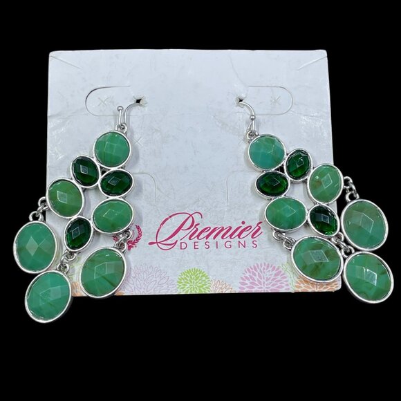 Boho Festival Jewelry Set Green Statement Earrings Necklace Whimsical Coquette - Picture 2 of 9